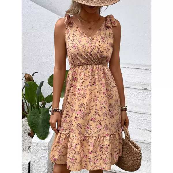 SweatyRocks Women's Wrap V Neck Floral Print Tie Shoulder Boho Ruffle Flowy A Line Dresses