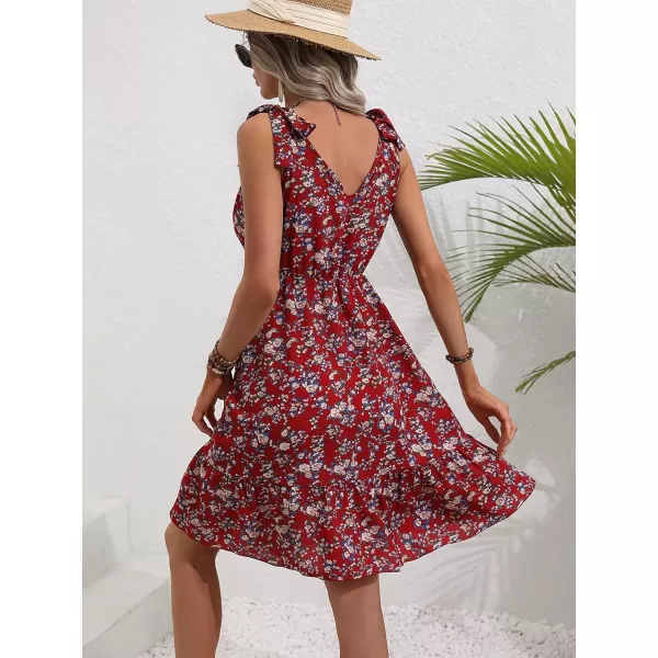 SweatyRocks Women's Wrap V Neck Floral Print Tie Shoulder Boho Ruffle Flowy A Line Dresses