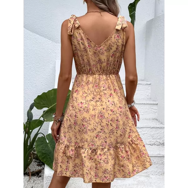 SweatyRocks Women's Wrap V Neck Floral Print Tie Shoulder Boho Ruffle Flowy A Line Dresses