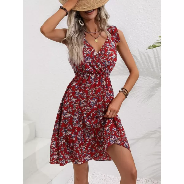 SweatyRocks Women's Wrap V Neck Floral Print Tie Shoulder Boho Ruffle Flowy A Line Dresses