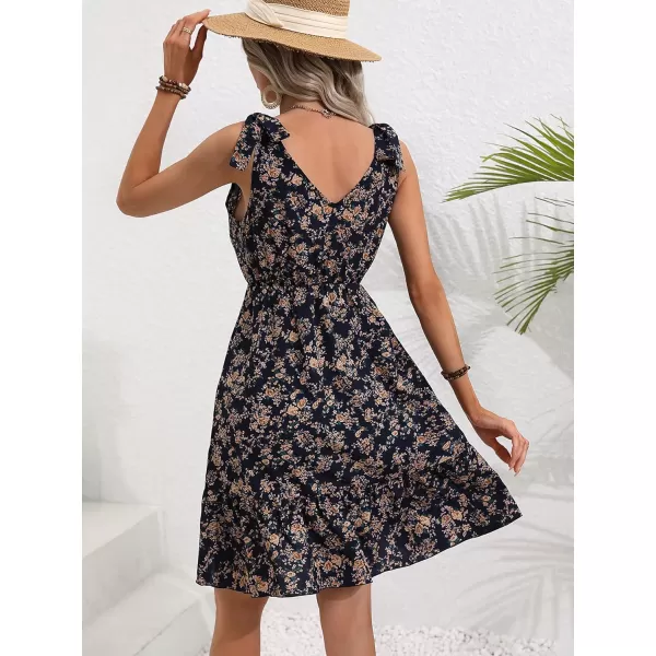 SweatyRocks Women's Wrap V Neck Floral Print Tie Shoulder Boho Ruffle Flowy A Line Dresses
