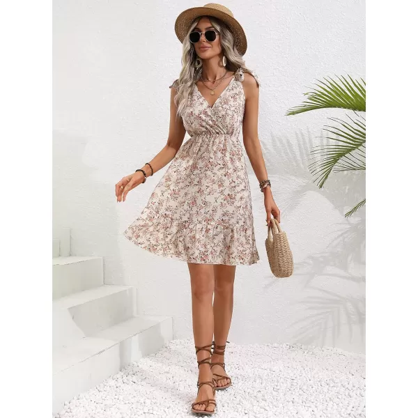 SweatyRocks Women's Wrap V Neck Floral Print Tie Shoulder Boho Ruffle Flowy A Line Dresses