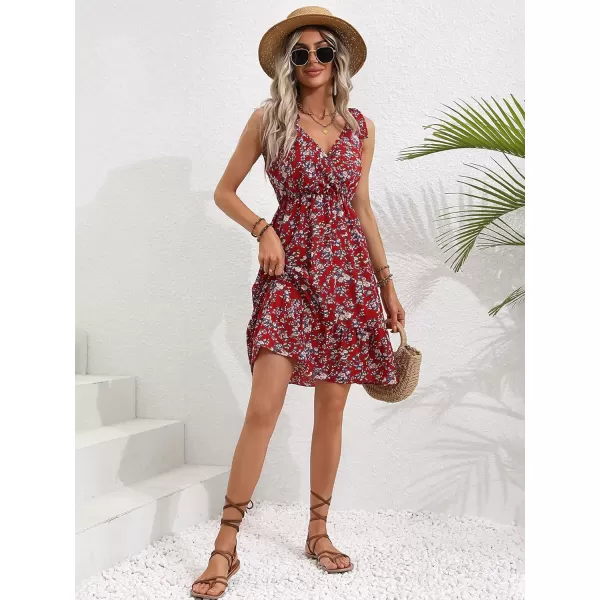SweatyRocks Women's Wrap V Neck Floral Print Tie Shoulder Boho Ruffle Flowy A Line Dresses