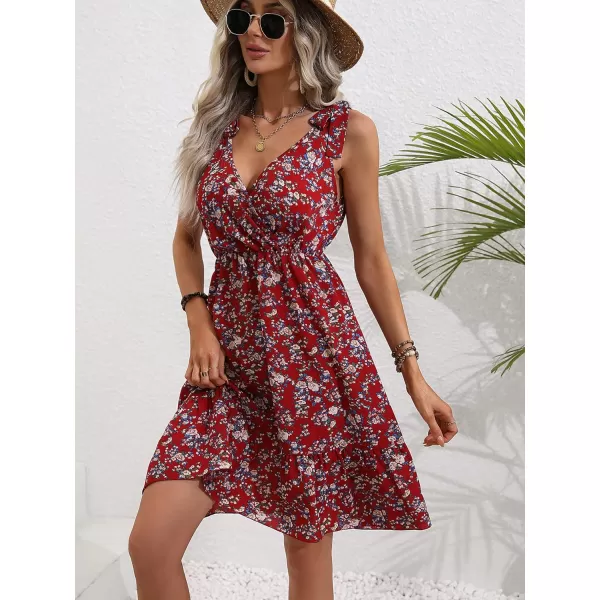 SweatyRocks Women's Wrap V Neck Floral Print Tie Shoulder Boho Ruffle Flowy A Line Dresses