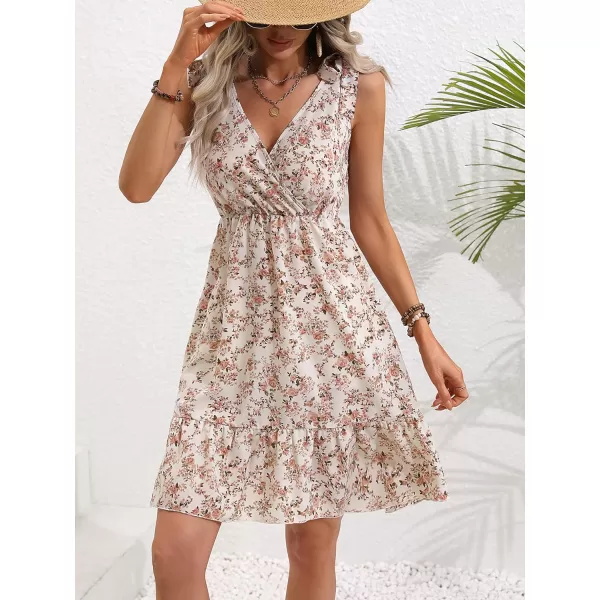 SweatyRocks Women's Wrap V Neck Floral Print Tie Shoulder Boho Ruffle Flowy A Line Dresses