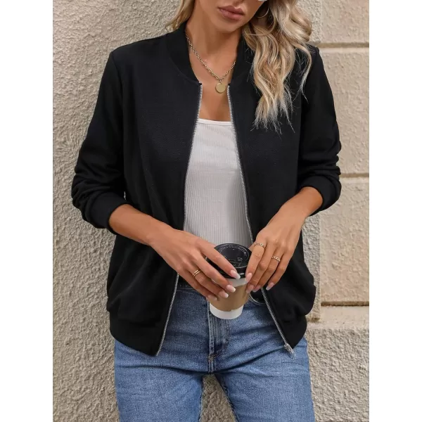 SweatyRocks Women's Zip Up Long Sleeve Bomber Jacket Casual Collared Outwear Coat