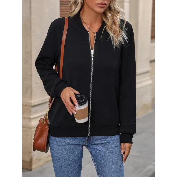 SweatyRocks Women's Zip Up Long Sleeve Bomber Jacket Casual Collared Outwear Coat