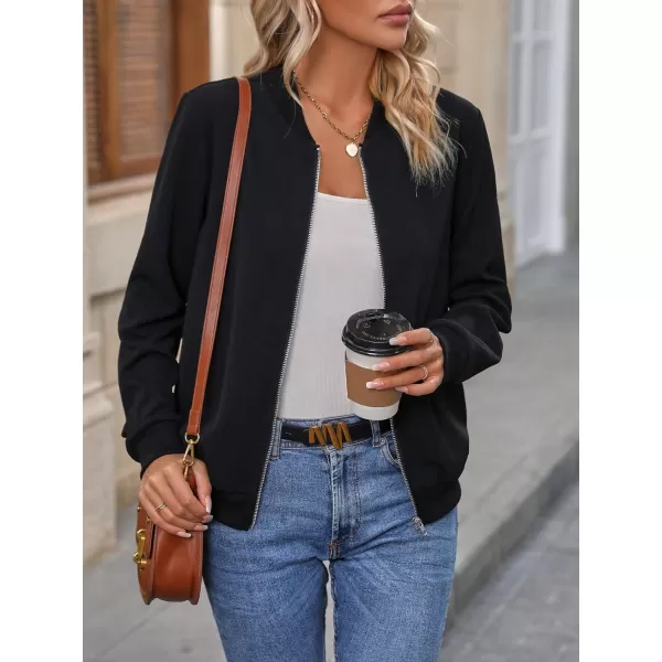 SweatyRocks Women's Zip Up Long Sleeve Bomber Jacket Casual Collared Outwear Coat