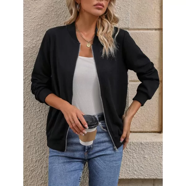 SweatyRocks Women's Zip Up Long Sleeve Bomber Jacket Casual Collared Outwear Coat