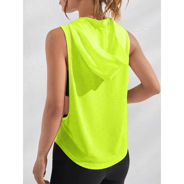 SweatyRocks Workout Tops for Women Letter Sleeveless Loose Sports Yoga Hooded Tank Tops