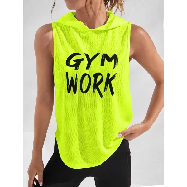 SweatyRocks Workout Tops for Women Letter Sleeveless Loose Sports Yoga Hooded Tank Tops