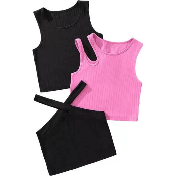 SweatyRocks Girl's 3 Piece Round Neck Slim Fit Tank Top Cut Out Sleeveless Vest Tops
