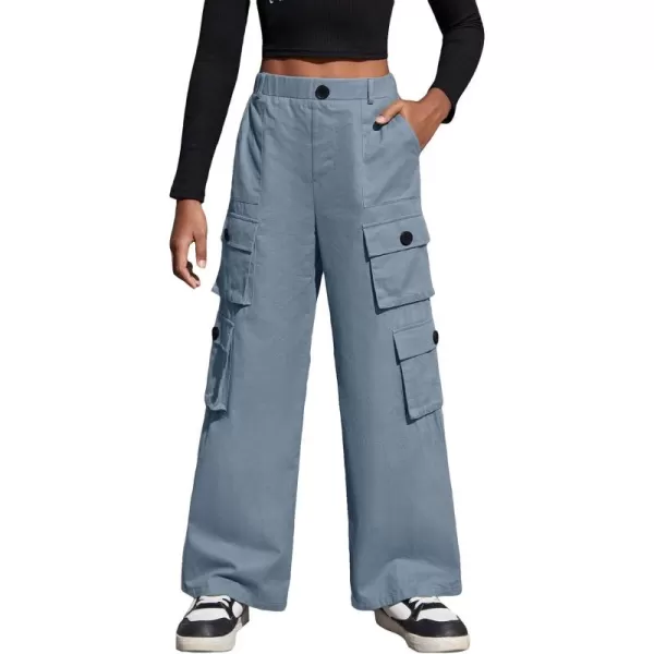 SweatyRocks Girl's Casual Elastic High Waist Zip Up Cargo Pants Wide Leg Trousers with Flap Pocket
