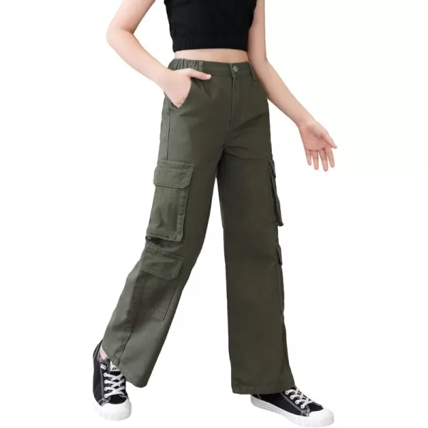 SweatyRocks Girl's Casual Elastic Waist Zip Up Denim Pants Straight Leg Cargo Jeans with Pocket