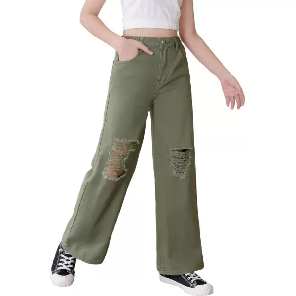 SweatyRocks Girl's Casual High Elastic Waist Ripped Jeans Straight Leg Denim Pants with Pocket