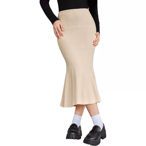 SweatyRocks Girl's Casual High Waist Ribbed Knit Skirt Solid Skinny Midi Skirts