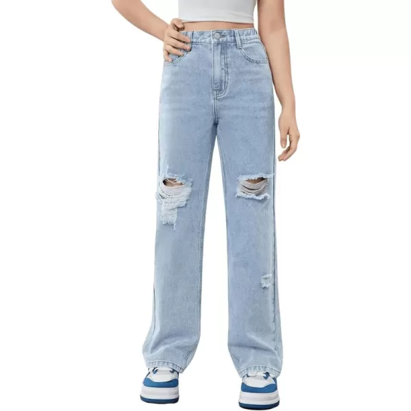 SweatyRocks Girl's Casual High Waisted Straight Leg Jeans Plain Denim Pants with Pocket