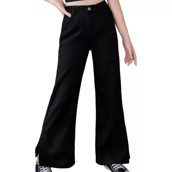 SweatyRocks Girl's Casual High Waisted Straight Leg Jeans Plain Denim Pants with Pocket