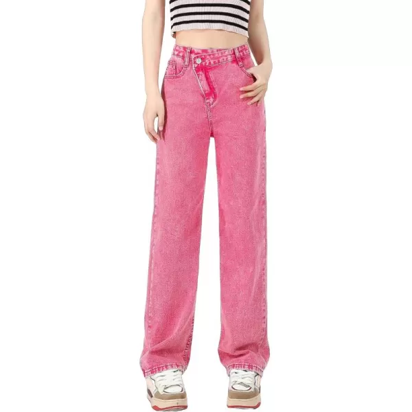 SweatyRocks Girl's Casual High Waisted Straight Leg Jeans Plain Denim Pants with Pocket