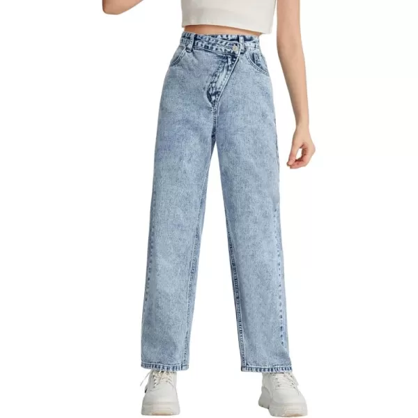 SweatyRocks Girl's Casual High Waisted Straight Leg Jeans Plain Denim Pants with Pocket