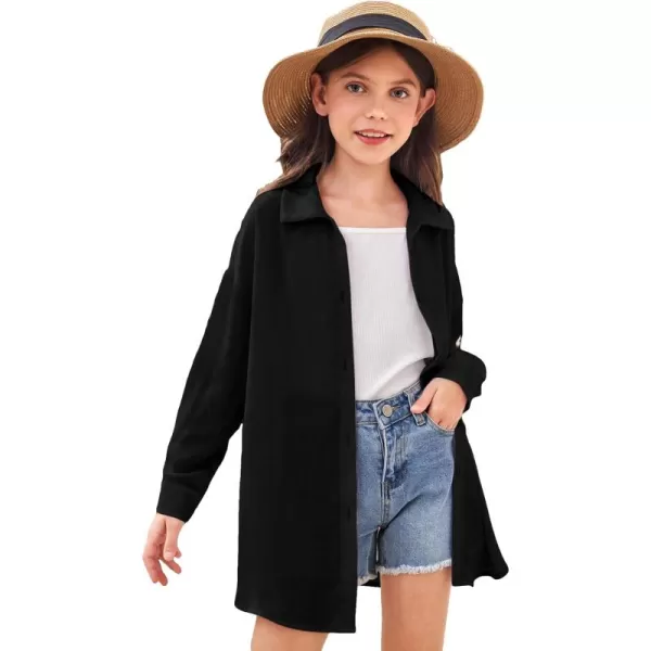 SweatyRocks Girl's Casual Long Sleeve Button Down Shirt Drop Shoulder Summer Blouse Top