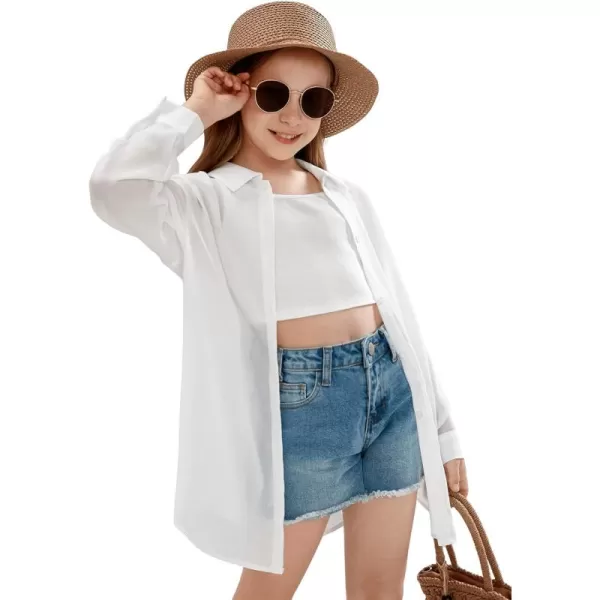 SweatyRocks Girl's Casual Long Sleeve Button Down Shirt Drop Shoulder Summer Blouse Top