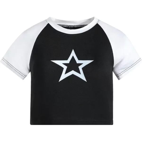 SweatyRocks Girl's Colorblock Graphic Pattern Crewneck T Shirts Short Raglan Sleeve Basic Tees