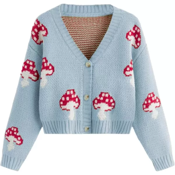 SweatyRocks Girl's Cute Graphic Print V Neck Sweater Button Down Knitted Cardigan Top