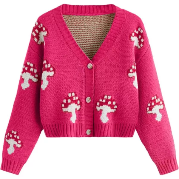 SweatyRocks Girl's Cute Graphic Print V Neck Sweater Button Down Knitted Cardigan Top