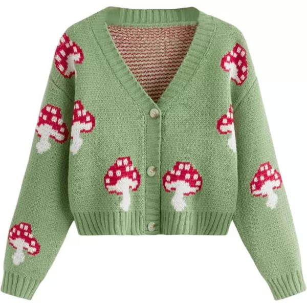 SweatyRocks Girl's Cute Graphic Print V Neck Sweater Button Down Knitted Cardigan Top