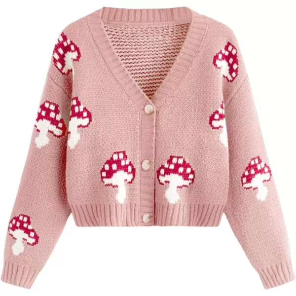 SweatyRocks Girl's Cute Graphic Print V Neck Sweater Button Down Knitted Cardigan Top