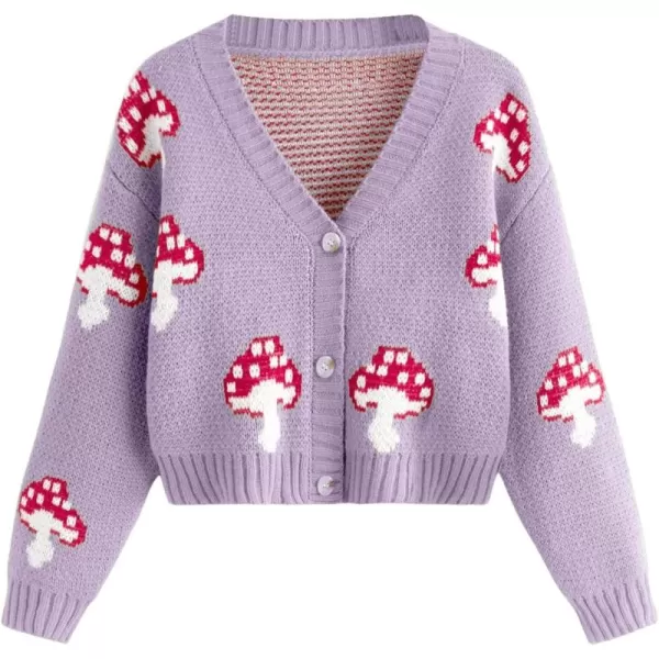 SweatyRocks Girl's Cute Graphic Print V Neck Sweater Button Down Knitted Cardigan Top
