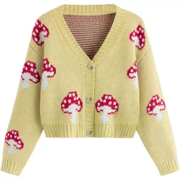 SweatyRocks Girl's Cute Graphic Print V Neck Sweater Button Down Knitted Cardigan Top