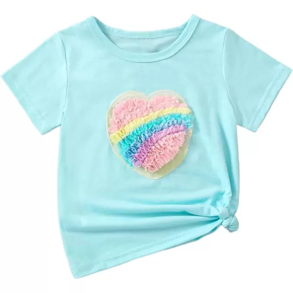 SweatyRocks Girl's Cute Heart Appliques Tee Shirt Round Neck Short Sleeve Tee Tops