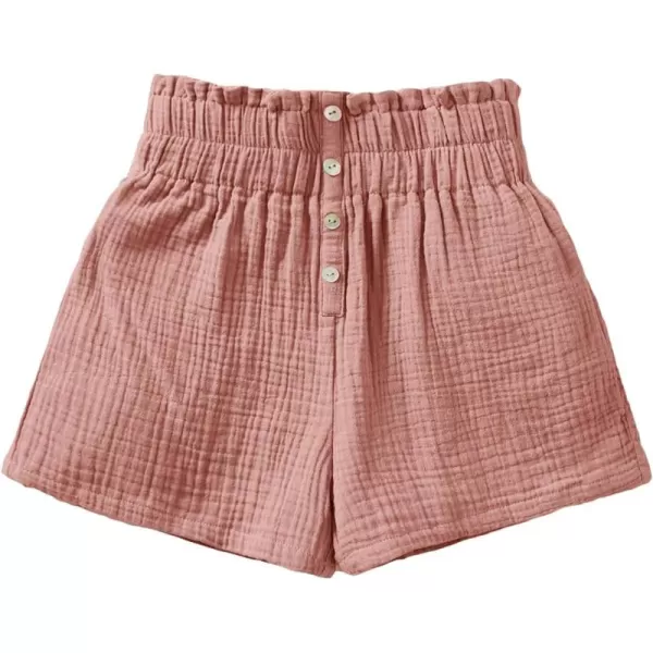 SweatyRocks Girl's Elastic Waist Solid Ruched Shorts Paperbag Waist Button Front Shorts