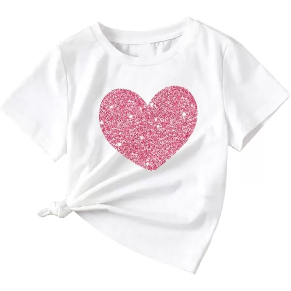SweatyRocks Girl's Heart Print Sparkly Sequin T Shirt Round Neck Short Sleeve Basic Tops