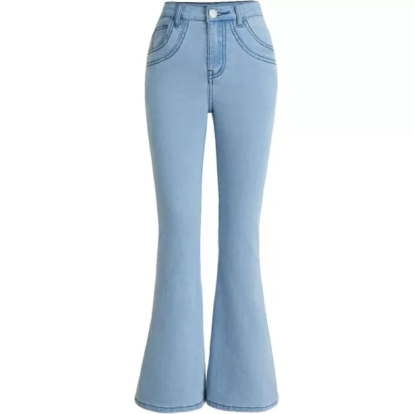 SweatyRocks Girl's High Waist Ripped Raw Hem Jeans Flare Leg Denim Pants with Pocket