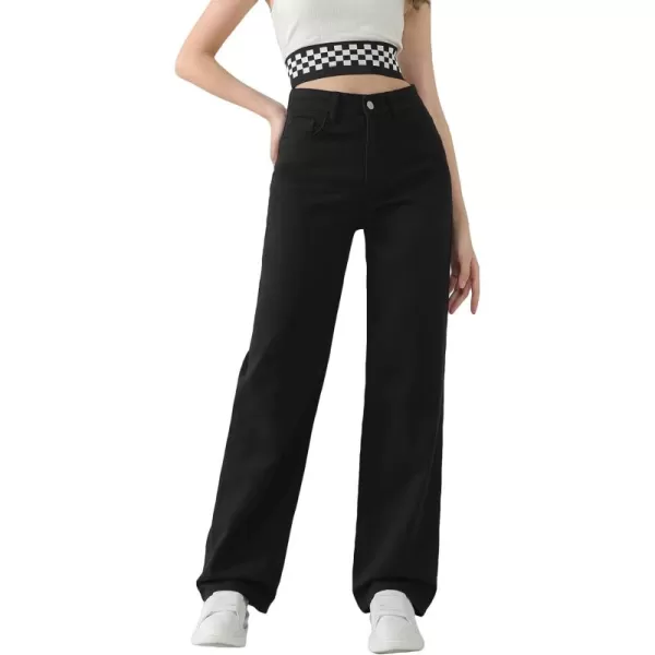 SweatyRocks Girl's High Waisted Solid Straight Leg Jeans Casual Loose Denim Pants