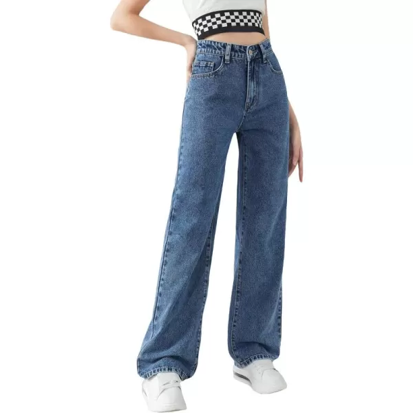 SweatyRocks Girl's High Waisted Solid Straight Leg Jeans Casual Loose Denim Pants