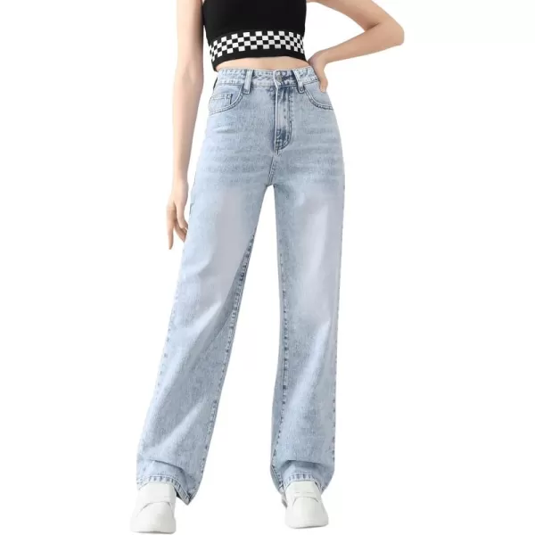 SweatyRocks Girl's High Waisted Solid Straight Leg Jeans Casual Loose Denim Pants