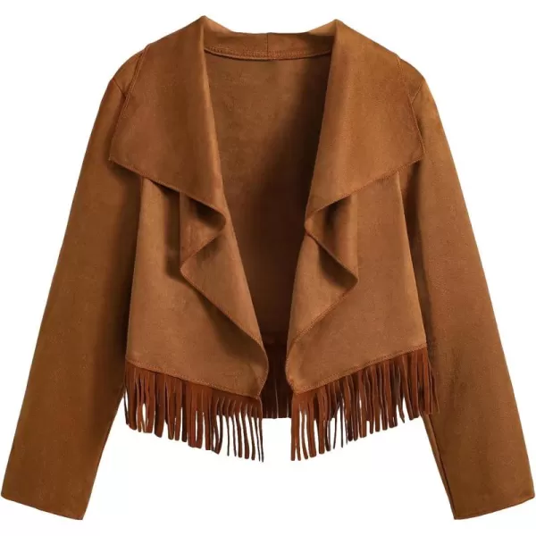 SweatyRocks Girl's Long Sleeve Collar Open Front Coat Asymmetrical Fringe Hem Jacket Tops