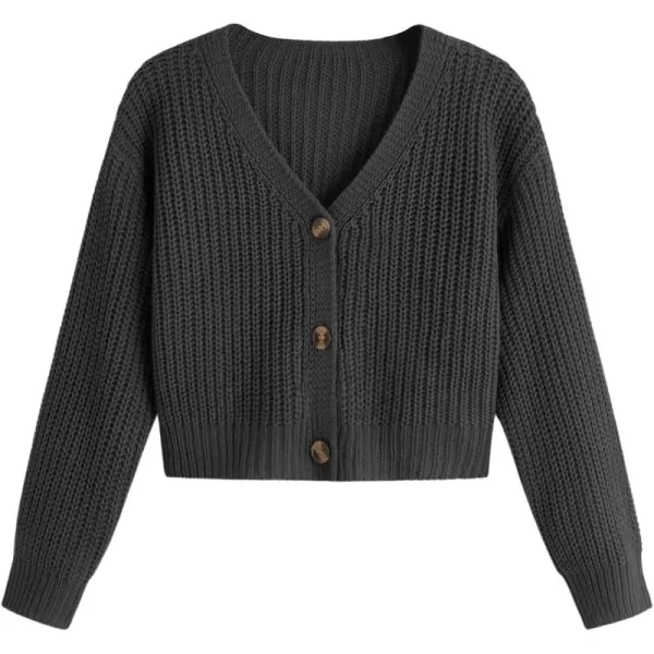 SweatyRocks Girl's Long Sleeve Drop Shoulder V Neck Button Front Ribbed Knit Cardigan Sweaters