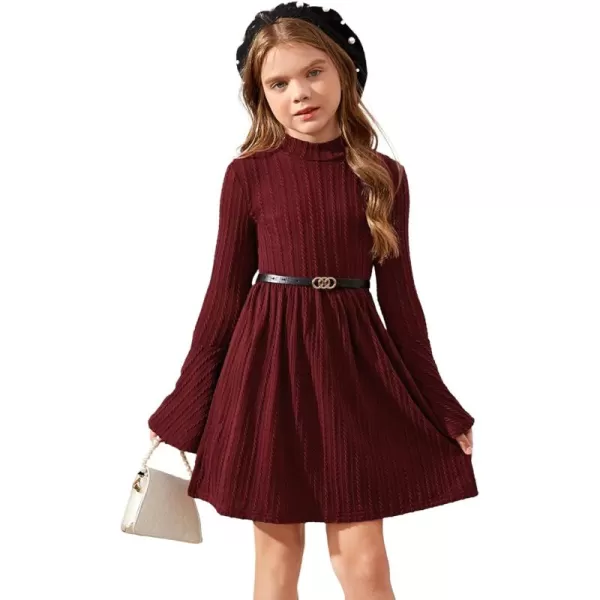 SweatyRocks Girl's Long Sleeve Mock Neck Dress Casual Knit Flared Short Dresses