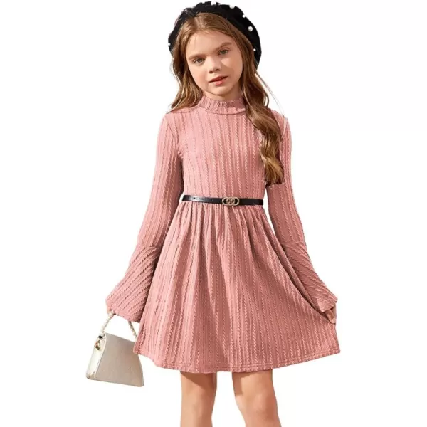 SweatyRocks Girl's Long Sleeve Mock Neck Dress Casual Knit Flared Short Dresses
