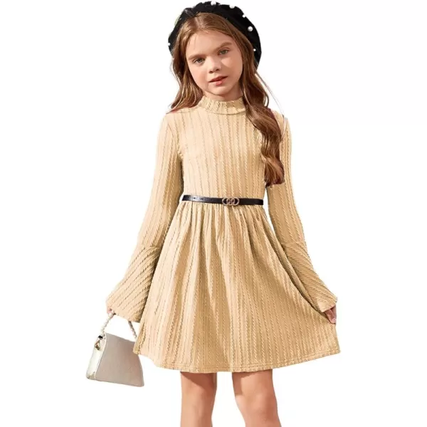 SweatyRocks Girl's Long Sleeve Mock Neck Dress Casual Knit Flared Short Dresses