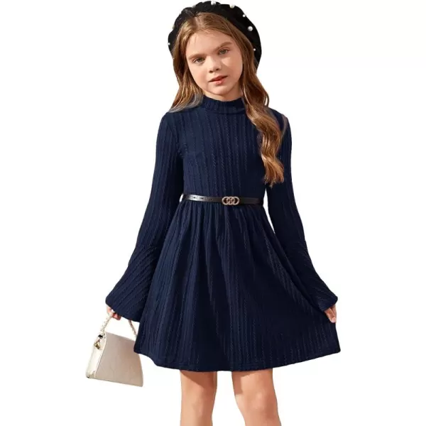 SweatyRocks Girl's Long Sleeve Mock Neck Dress Casual Knit Flared Short Dresses
