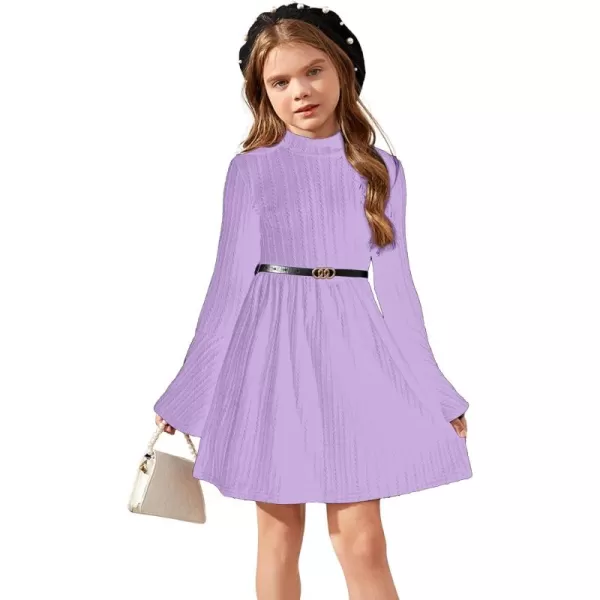 SweatyRocks Girl's Long Sleeve Mock Neck Dress Casual Knit Flared Short Dresses