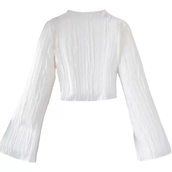 SweatyRocks Girl's Mock Neck Long Flare Sleeve Tee Shirt Solid Pullover Crop Tops White