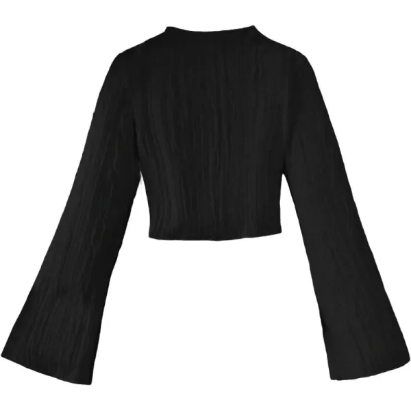 SweatyRocks Girl's Mock Neck Long Flare Sleeve Tee Shirt Solid Pullover Crop Tops White