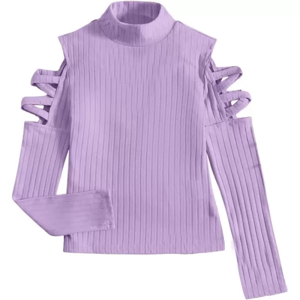 SweatyRocks Girl's Mock Neck Long Sleeve Ribbed Knit Top Criss Cross Cut Out Tee Shirt